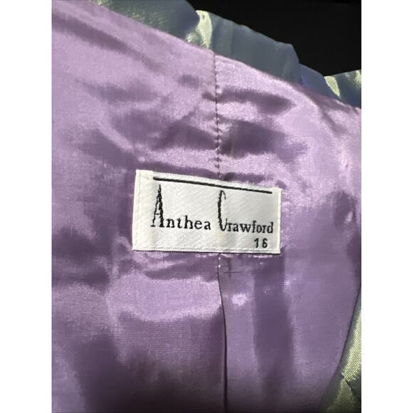 Anthea Crawford Jacket AU16 US12 Green Satin Shimmer Embroidered Floral Beaded - Picture 7 of 14